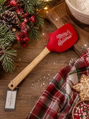 Threshold Merry Christmas Silicone Spatula Wooden Holiday Baking Utensil New